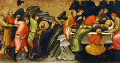 Japanisch: Predella-Tafel, die die Legende von St. Stephanus darstellt: Die Steinigung des St. Stephanus, Das Begräbnis des St. Stephanus von Mariotto di Nardo